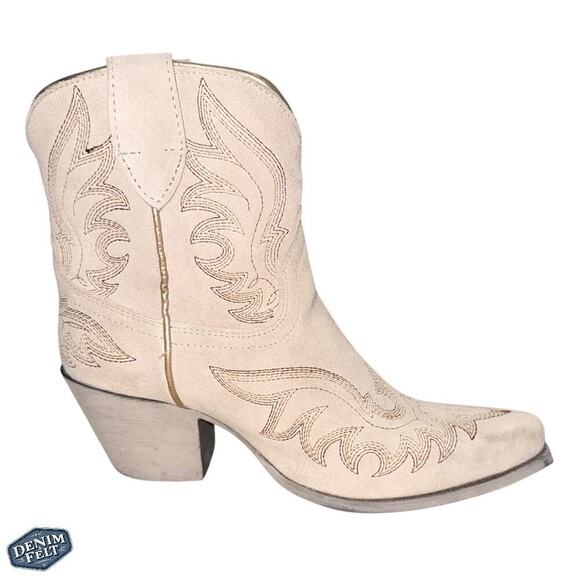 Ariat Chandler Western Boot 6.5B Cream Suede Cowboy X Toe Leather Heel 2.5” - Picture 5 of 16